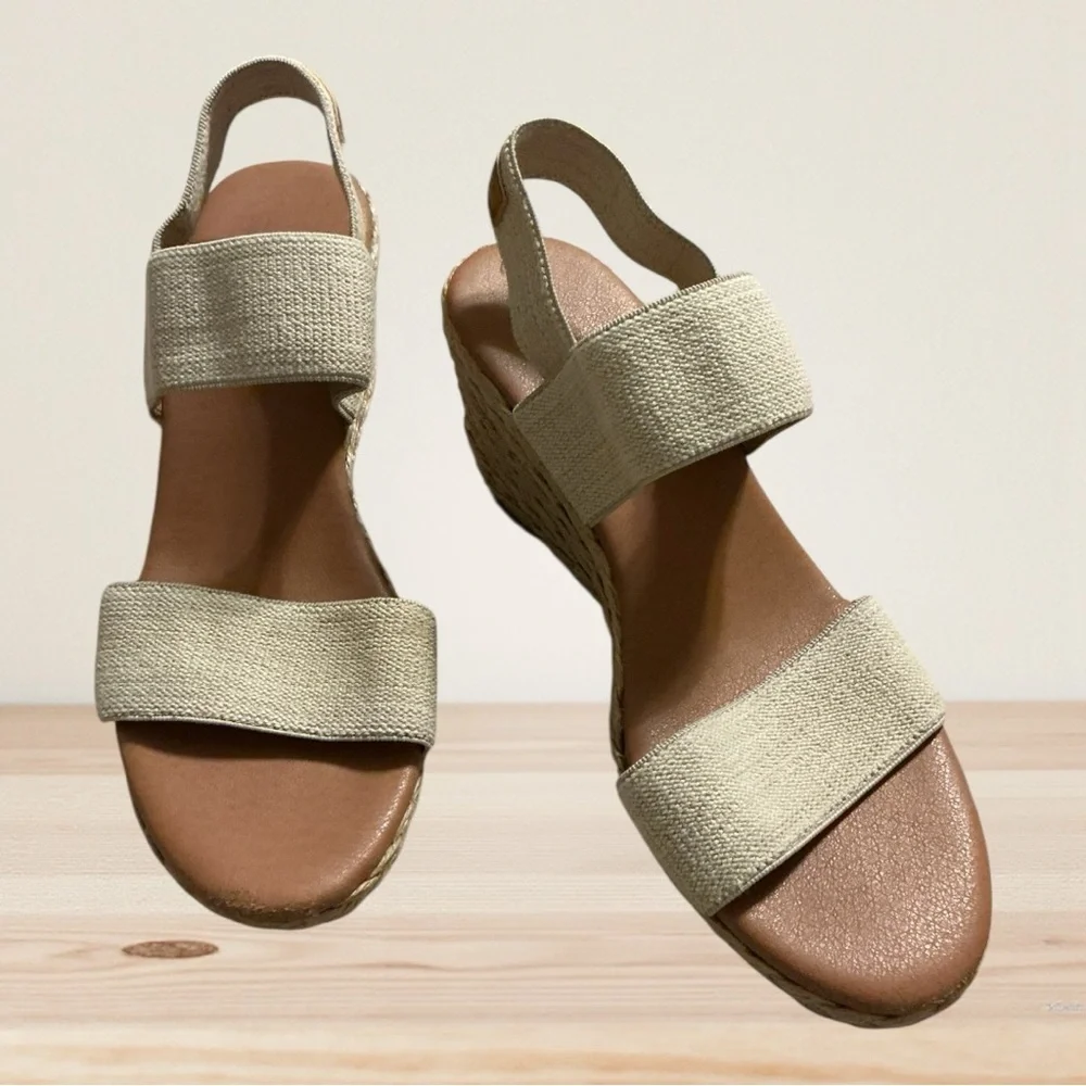 🌼Tommy Bahama André Assous Allison Stretch-Linen Wedges-Beige Linen